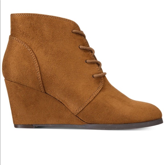 Cognac Boho Lace Up Wedge Ankle Booties - Picture 4 of 4